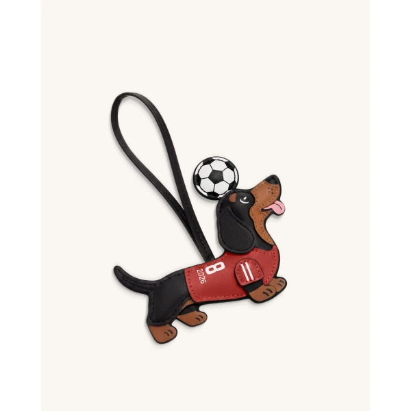 JW PEI World Cup Dachshund Soccer Jersey Bag Charm in Red | Bag Charms | Coveti