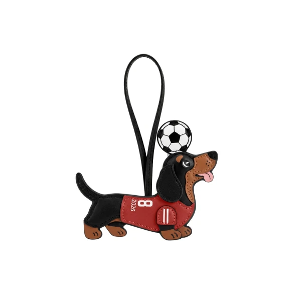 JW PEI World Cup Dachshund Soccer Jersey Bag Charm in Red | Bag Charms | Coveti