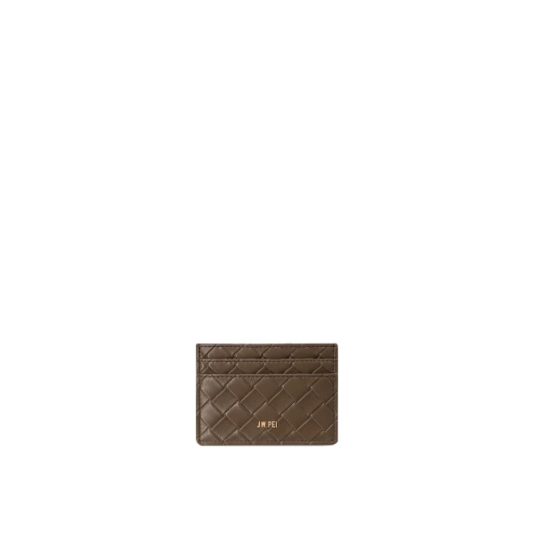 JW PEI Woven Texture Card Holder in Cocoa Brown | Wallets & Purses | Coveti