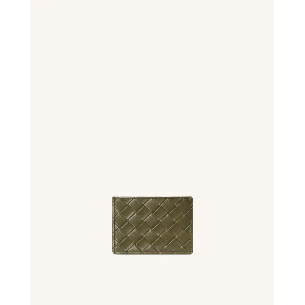 JW PEI Woven Texture Card Holder in Dark Brown Green | Wallets & Purses | Coveti