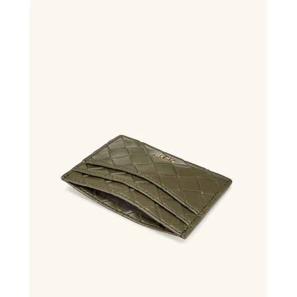 JW PEI Woven Texture Card Holder in Dark Brown Green | Wallets & Purses | Coveti