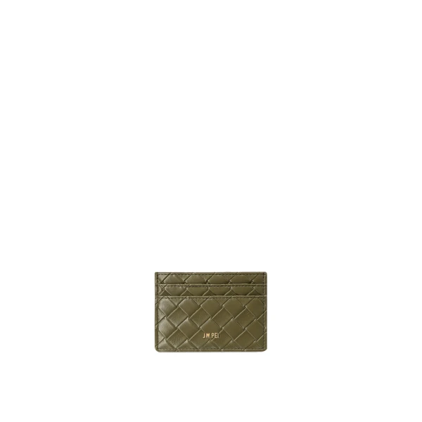 JW PEI Woven Texture Card Holder in Dark Brown Green | Wallets & Purses | Coveti