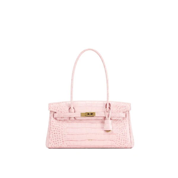 JW PEI Yara Shoulder Bag in Sakura Pink Croc | Shoulder & Crossbody Bags | Coveti
