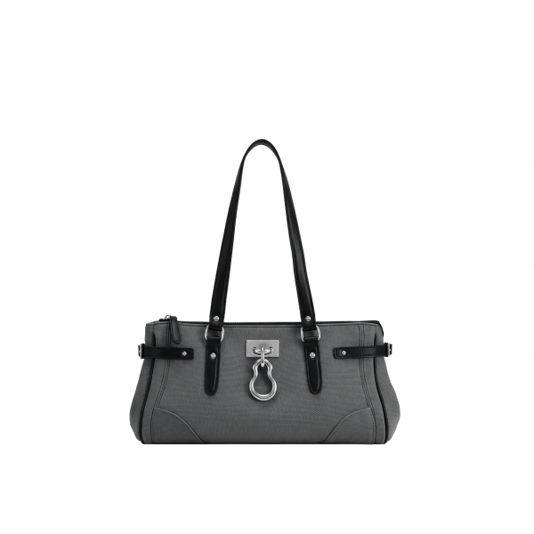 Yvette Elongated Tote Bag in Black Gray Canvas