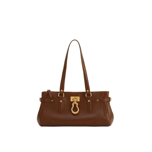 Yvette Elongated Tote Bag in Mocha Brown