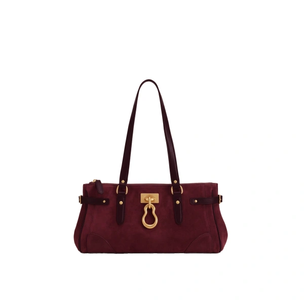 Yvette Faux Suede Elongated Tote Bag in Burgundy