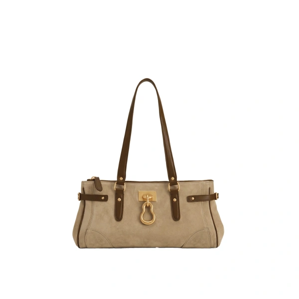 Yvette Faux Suede Elongated Tote Bag in Light Brown