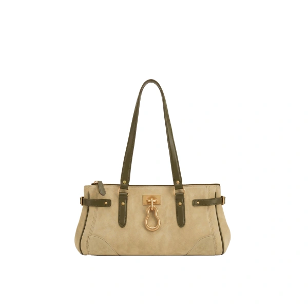 Yvette Faux Suede Elongated Tote Bag in Light Green