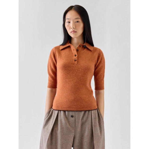 Jacquemus The Cachemire Polo Shirt in Terracotta | Tops | Coveti