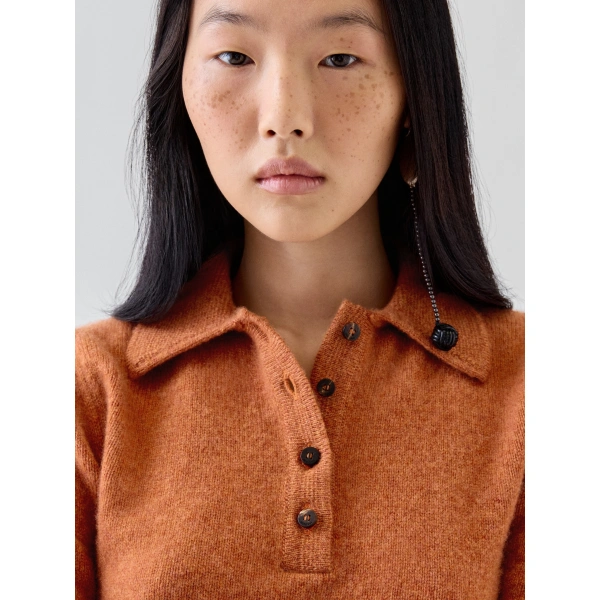 Jacquemus The Cachemire Polo Shirt in Terracotta | Tops | Coveti