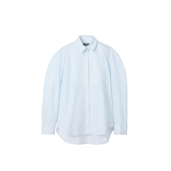 The Citta Shirt in Stripe Logo Light Blue and White