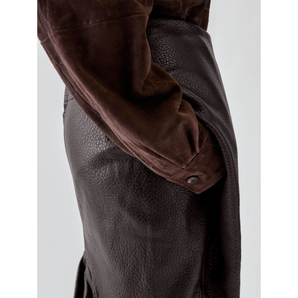 Jacquemus The Cubisto Leather Skirt in Dark Brown | Leather Skirts | Coveti