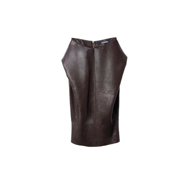 The Cubisto Leather Skirt in Dark Brown