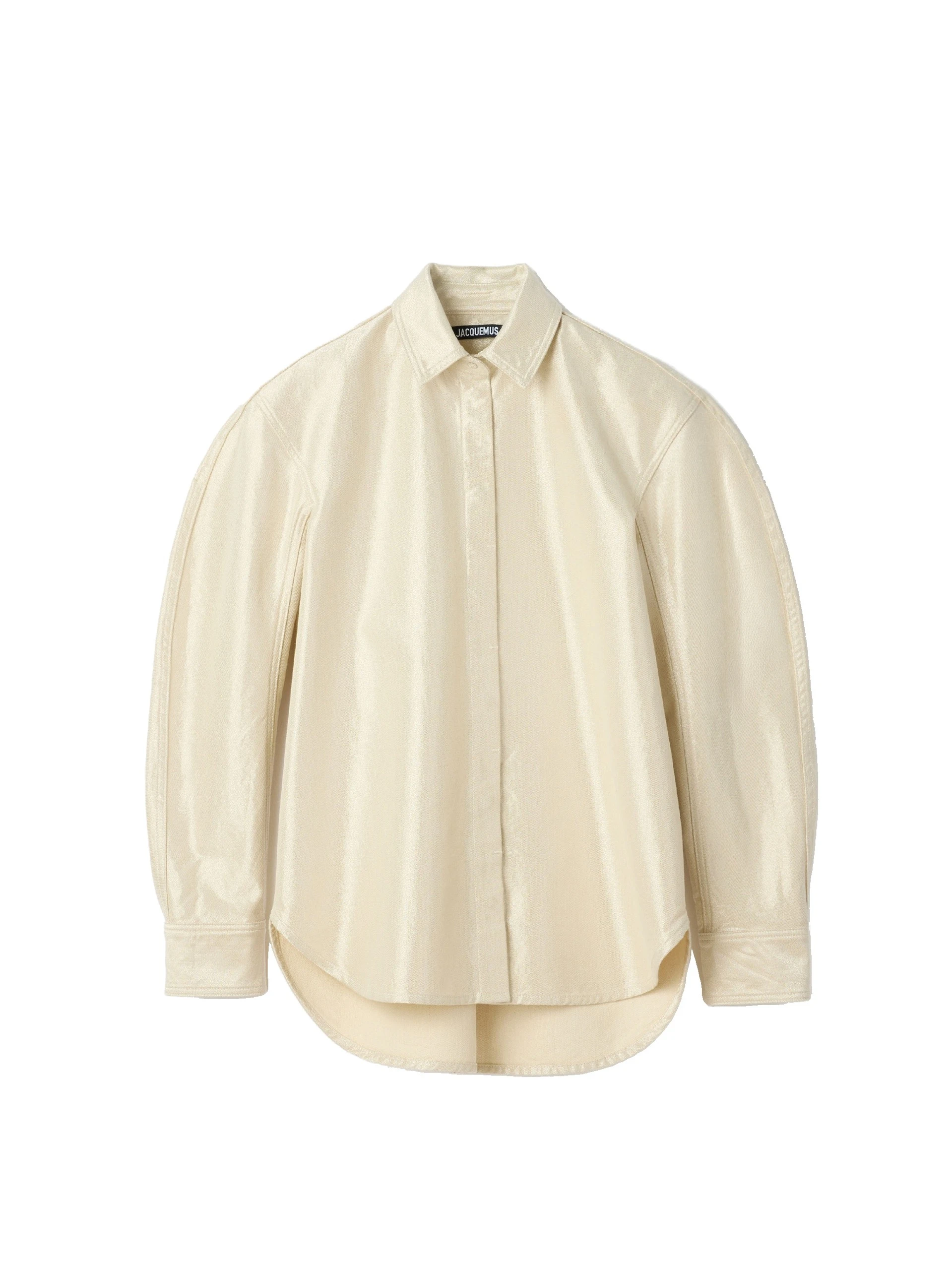 Jacquemus-The-De-Nimes-Citta-Denim-Shirt-in-Off-White-and-Silver-coveti-white Jacquemus De-Nimes Citta Denim Shirt top