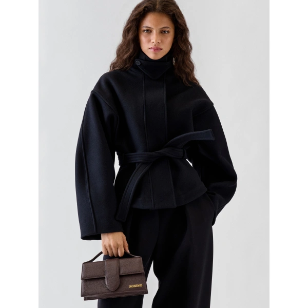 Jacquemus The Large Bambino Grained Bag in Dark Brown | Shoulder & Crossbody Bags | Coveti