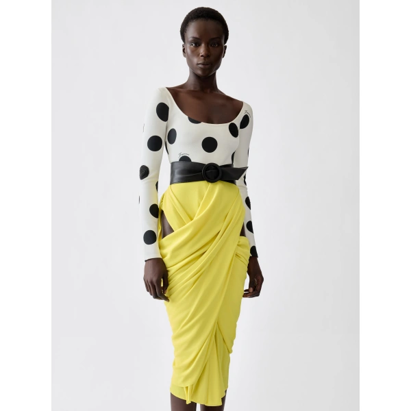 Jacquemus The Minuit Polka Dot Dress in Yellow Polka Dot White and Black | Dresses | Coveti