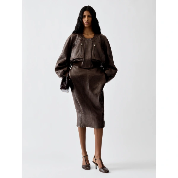 Jacquemus The Motore Jacket in Dark Brown | Leather Jackets | Coveti