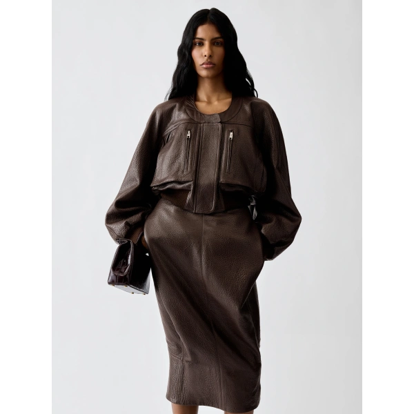 Jacquemus The Motore Jacket in Dark Brown | Leather Jackets | Coveti