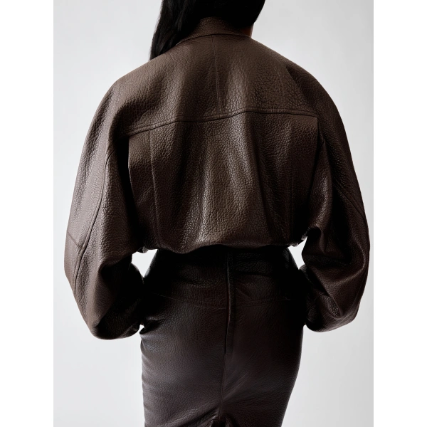 Jacquemus The Motore Jacket in Dark Brown | Leather Jackets | Coveti