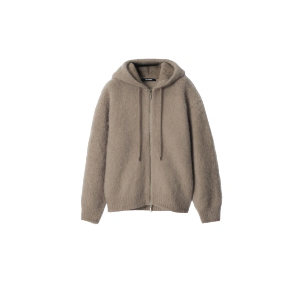 The Nuvola Zipped Cardigan in Light Taupe