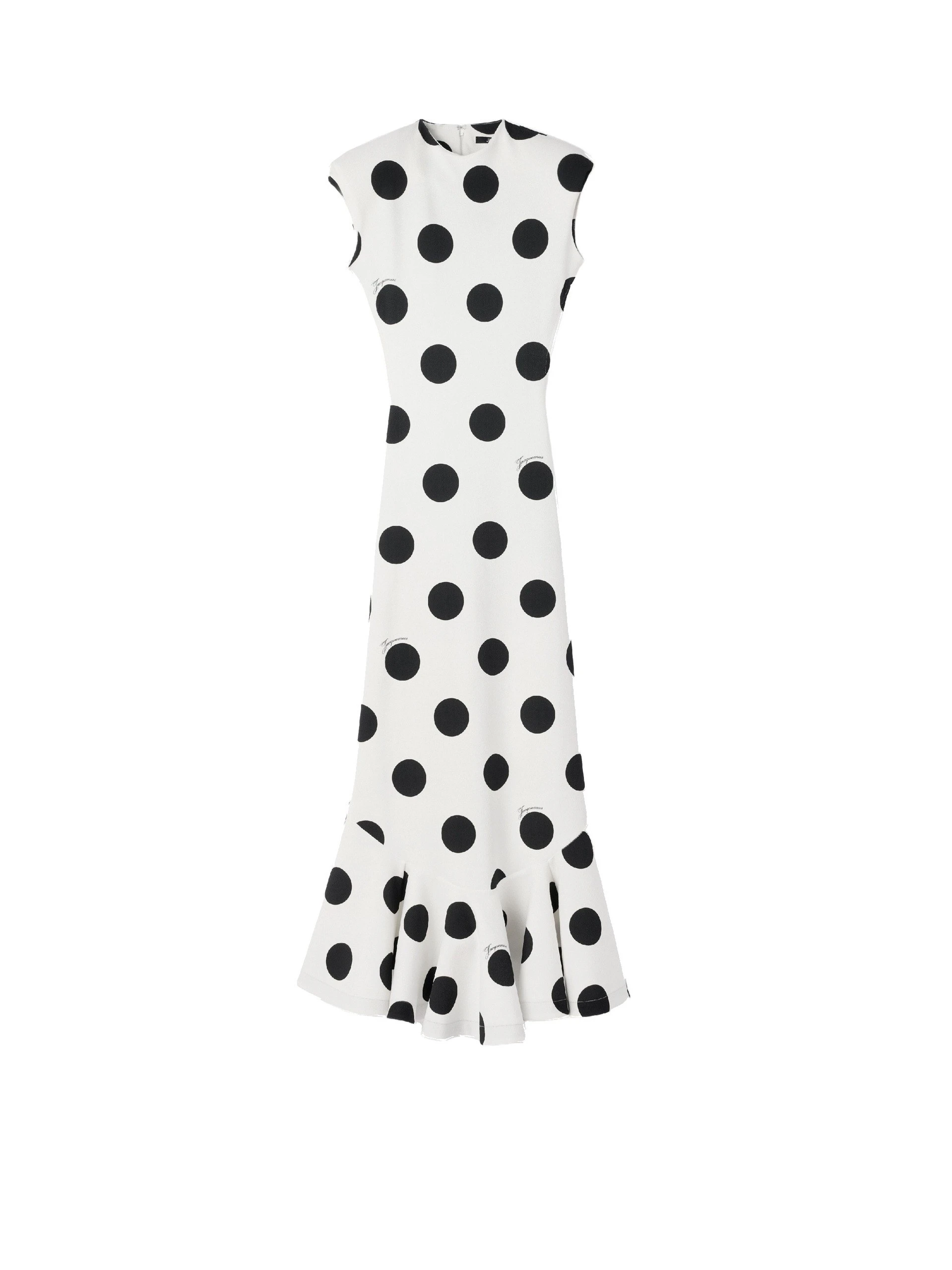 Jacquemus-The-Palmier-Dress-with-Dots-in-Print-Dots-Logo-White-and-Black-coveti-white Jacquemus Palmier Dress with Dots