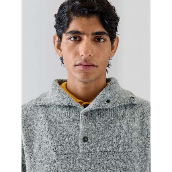 Jacquemus The Pilu Trucker-Collar Sweater in Dark Grey | Sweaters | Coveti