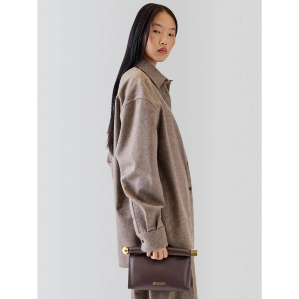 Jacquemus The Rond Carre Bag in Midnight Brown | Clutch Bags | Coveti
