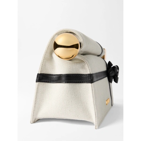Jacquemus The Rond Carre Clutch in Natural and Black Knot | Clutch Bags | Coveti