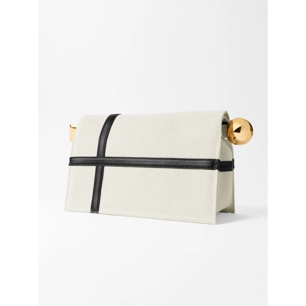 Jacquemus The Rond Carre Clutch in Natural and Black Knot | Clutch Bags | Coveti