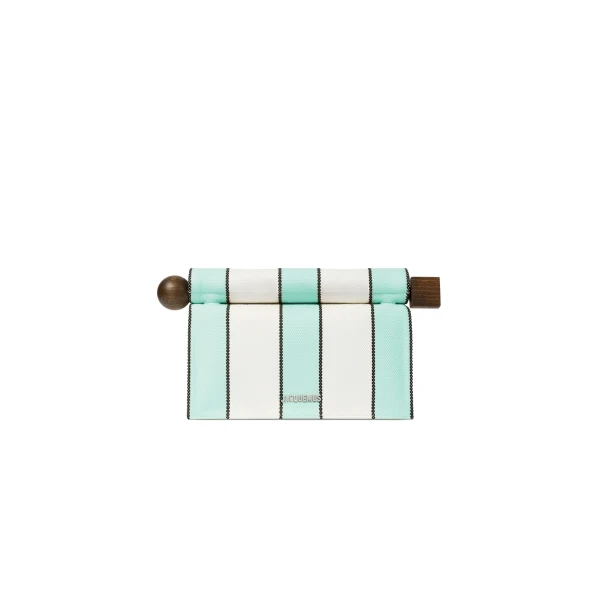 The Rond Carre Clutch in Print Stripes White and Mint