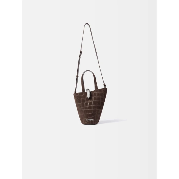 brown bucket bag