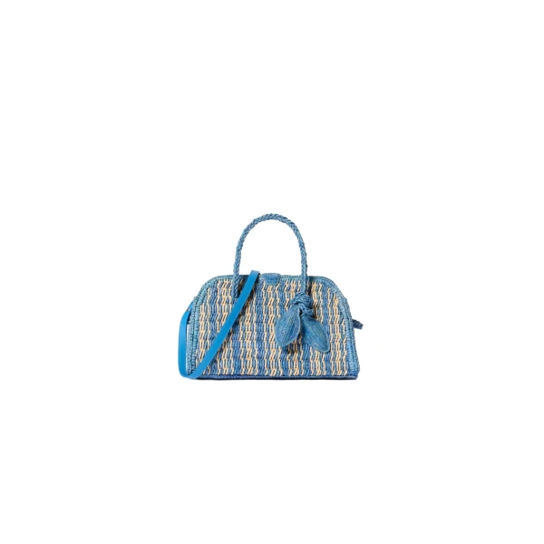 The Small Raffia Turismo Bag in Blue and Natural
