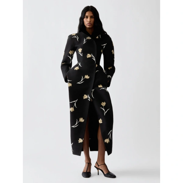 Jacquemus The Tulipe Coat in Jacquard Tulipe Black and White | Coats | Coveti