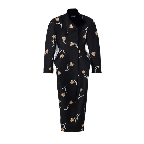 The Tulipe Coat in Jacquard Tulipe Black and White