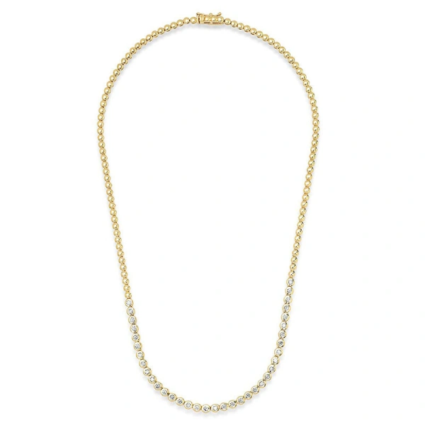 Jennifer Meyer 1/3 Diamond Bezel Tennis Necklace in 18K Yellow Gold | Fine Necklaces | Coveti
