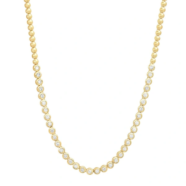 Jennifer Meyer 1/3 Diamond Bezel Tennis Necklace in 18K Yellow Gold | Fine Necklaces | Coveti