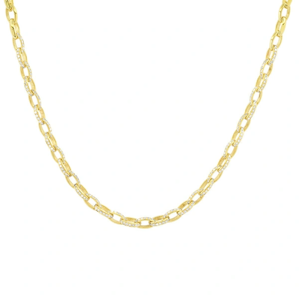 Jennifer Meyer 1/3 Diamond Small Luxe Edith Link Necklace in 18K Yellow Gold | Fine Necklaces | Coveti