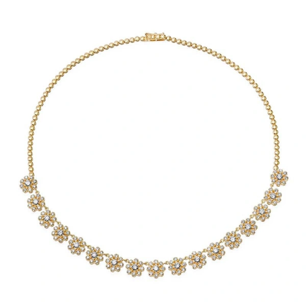 Jennifer Meyer 1/3 Illusion Set Diamond Flower Tennis Necklace in 18K Yellow Gold | Fine Necklaces | Coveti