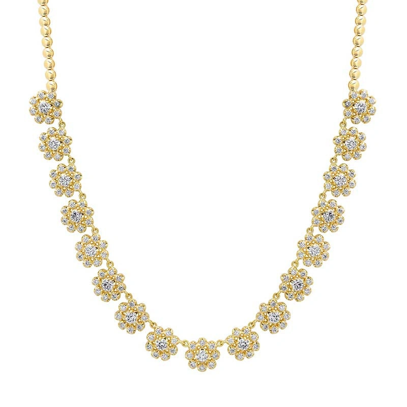 Jennifer Meyer 1/3 Illusion Set Diamond Flower Tennis Necklace in 18K Yellow Gold Jennifer Meyer 1/3 Illusion Set Diamond Flower Tennis Necklace in 18K Yellow Gold | Fine Necklaces | Coveti