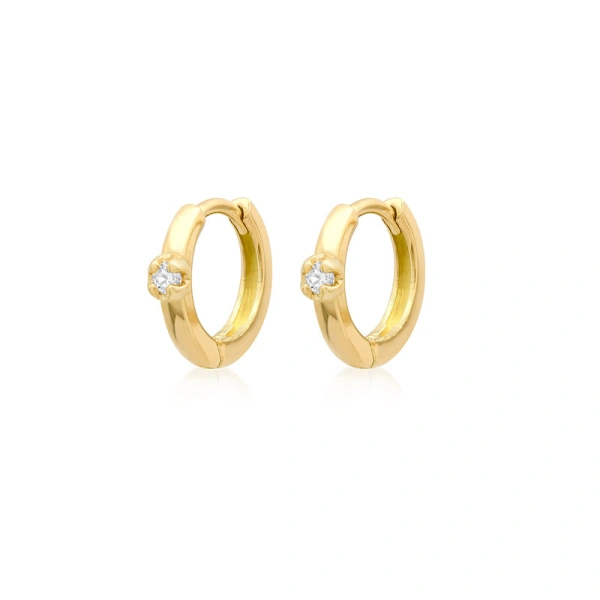 Jennifer Meyer 1 illusion Set Diamond Huggies in 18K Yellow Gold | Fine Earrings | Coveti