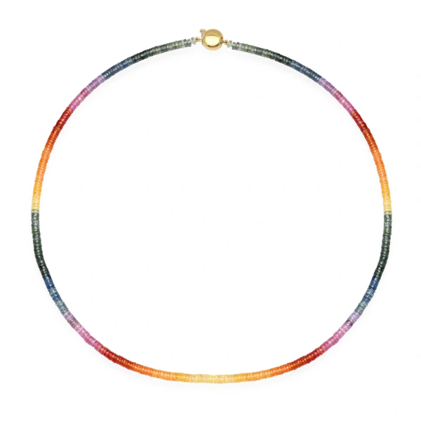 Jennifer Meyer 16.5 Inch Rainbow Sapphire Beaded Necklace in 18K Yellow Gold | Fine Necklaces | Coveti