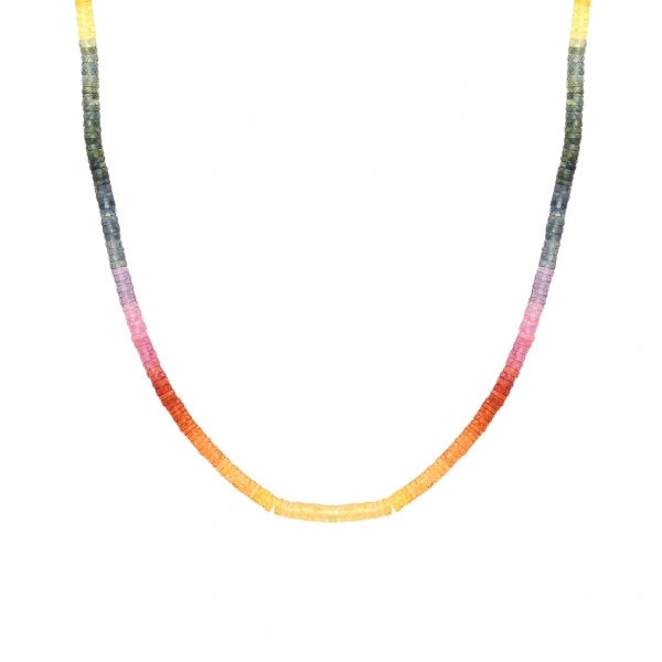 Jennifer Meyer 16.5 Inch Rainbow Sapphire Beaded Necklace in 18K Yellow Gold | Fine Necklaces | Coveti