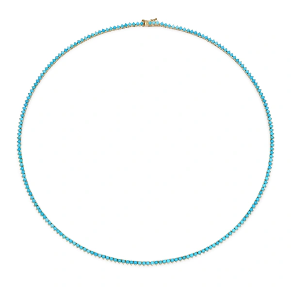 Jennifer Meyer 18 Inch 3 Prong Turquoise Tennis Necklace in 18K Yellow Gold | Fine Necklaces | Coveti