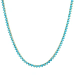 Jennifer Meyer 18 Inch 3 Prong Turquoise Tennis Necklace in 18K Yellow Gold | Fine Necklaces | Coveti