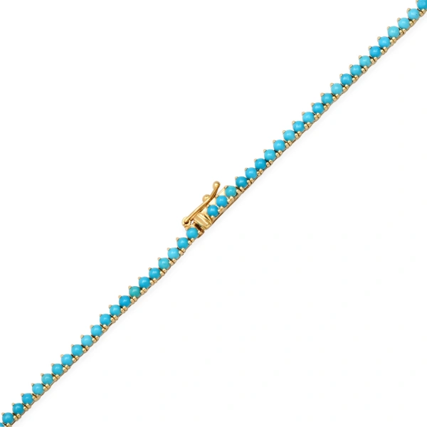 Jennifer Meyer 18 Inch 3 Prong Turquoise Tennis Necklace in 18K Yellow Gold | Fine Necklaces | Coveti