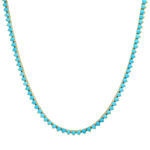 18 Inch 3 Prong Turquoise Tennis Necklace in 18K Yellow Gold