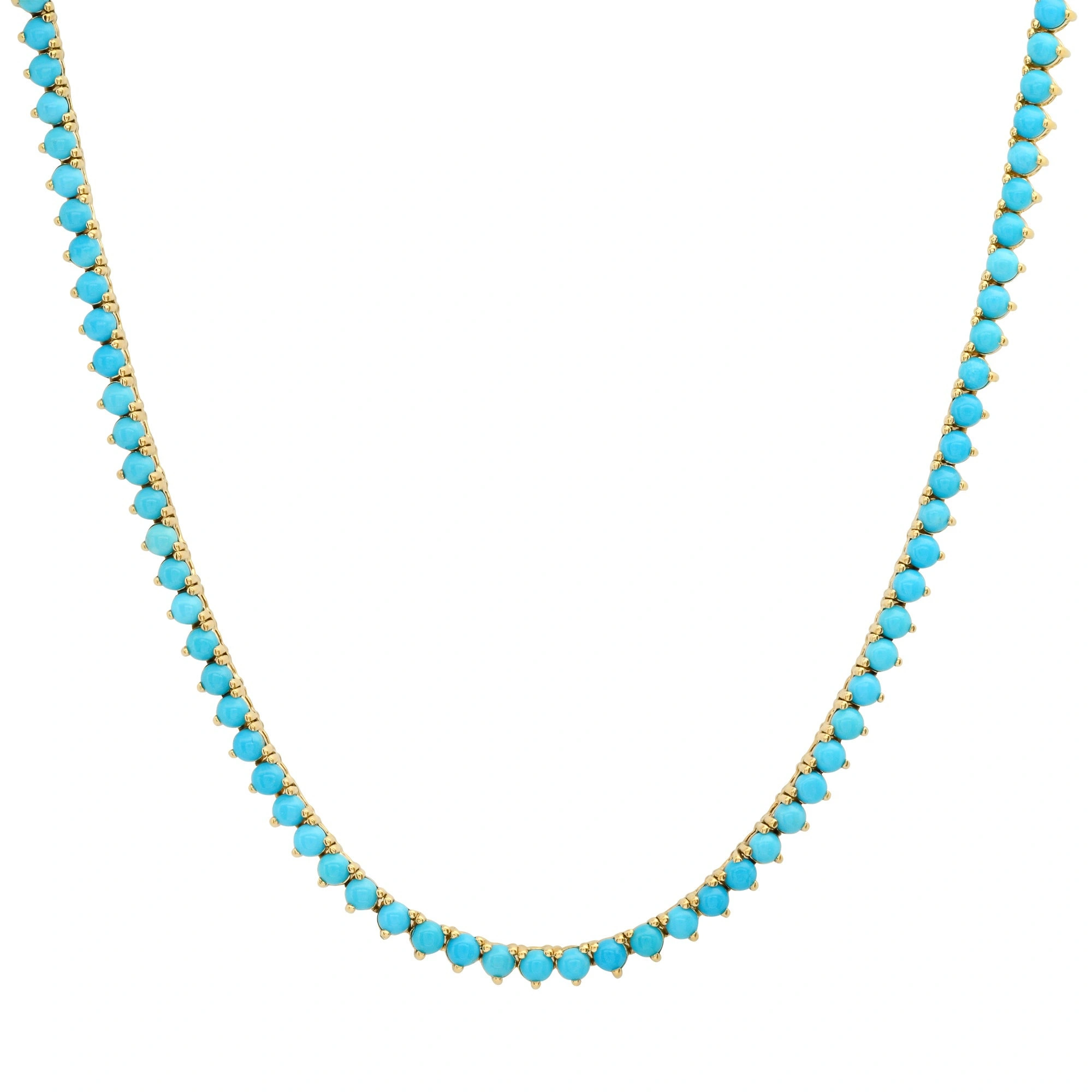 Jennifer Meyer 18 Inch 3 Prong Turquoise Tennis Necklace in 18K Yellow Gold Jennifer Meyer 18 Inch 3 Prong Turquoise Tennis Necklace in 18K Yellow Gold | Fine Necklaces | Coveti