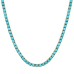 Jennifer Meyer 18“ Large 4 Prong Turquoise Tennis Necklace in 18K Yellow Gold | Fine Necklaces | Coveti