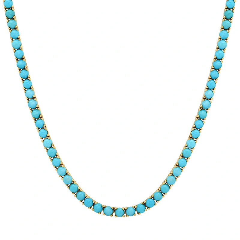 Jennifer Meyer 18“ Large 4 Prong Turquoise Tennis Necklace in 18K Yellow Gold Jennifer Meyer 18“ Large 4 Prong Turquoise Tennis Necklace in 18K Yellow Gold | Fine Necklaces | Coveti