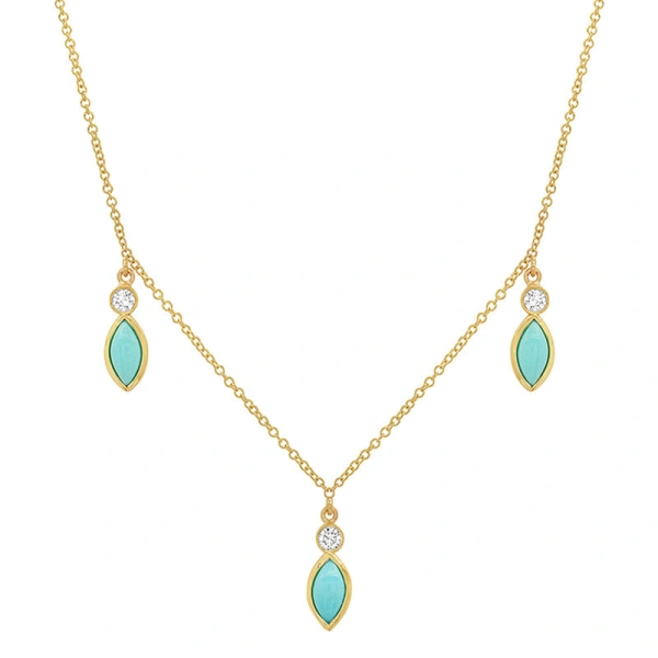 Jennifer Meyer 3 Diamond Bezel with Turquoise Marquise Dangle Necklace in 18K Yellow Gold | Fine Necklaces | Coveti